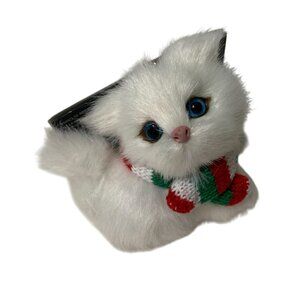New Christmas Shoppe White Furry Cat Kitten Ornament Kitty White 2022 3 in x 3 i